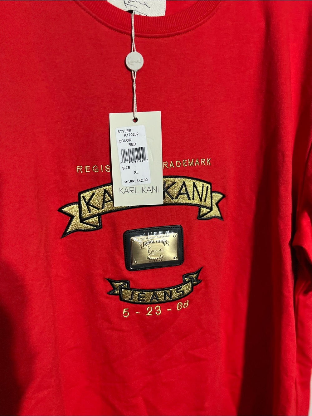 Karl Kani Red Short Sleeve Logo Tee with Gold Accent - Picture 2 of 4
